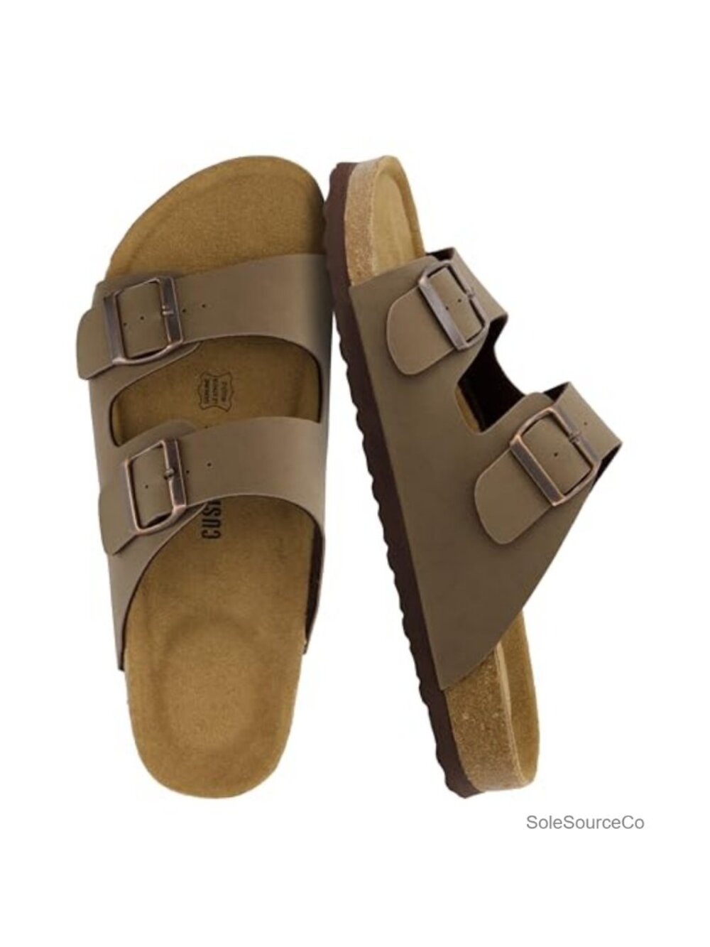 Men's Cork Footbed Sandals with Adjustable Buckle Faux Leather Slides